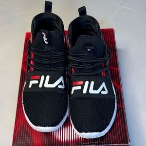 Fila Black and White Sneakers with Red Highlights